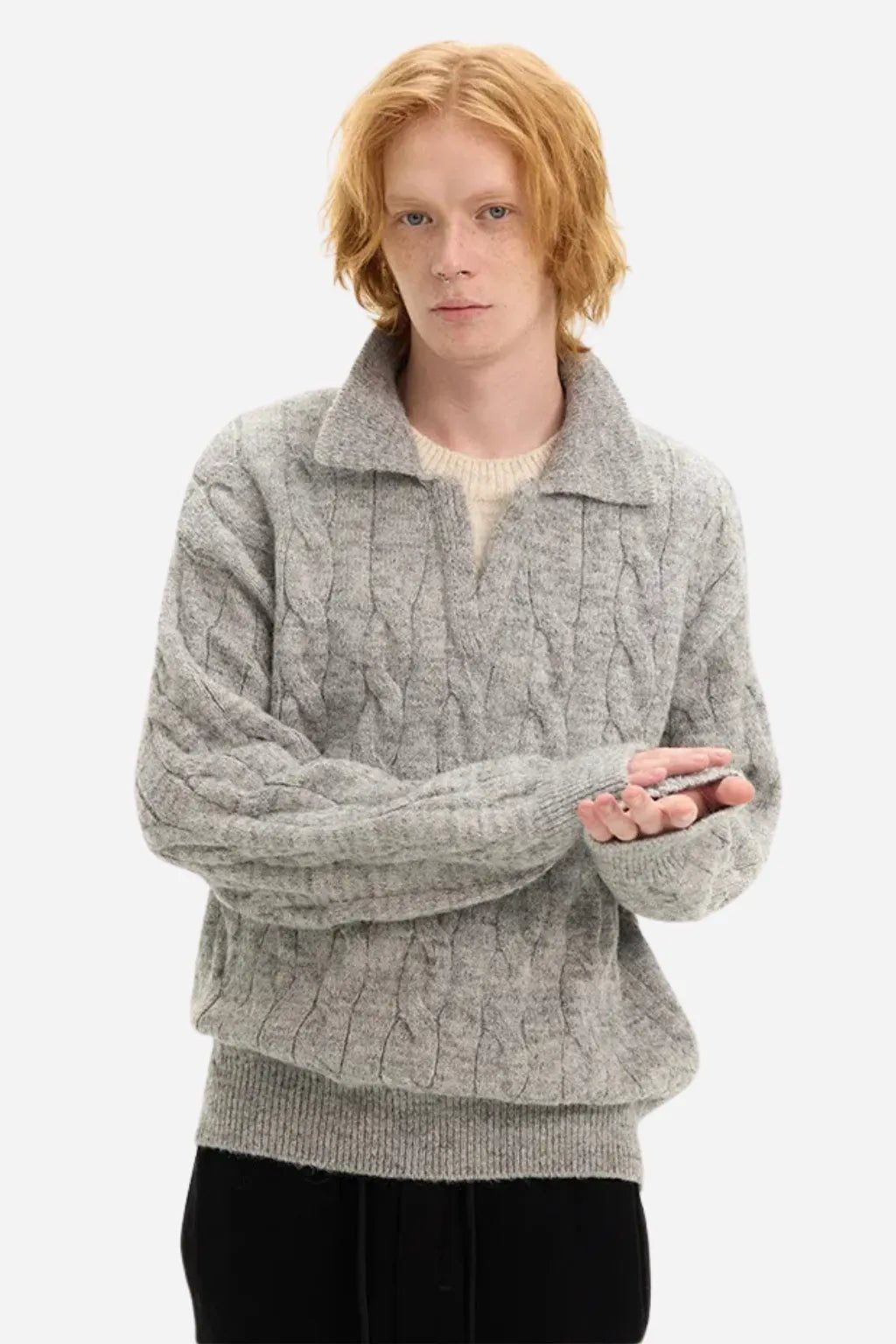 The Oslo Knit Polo – Premium Cable Sweater