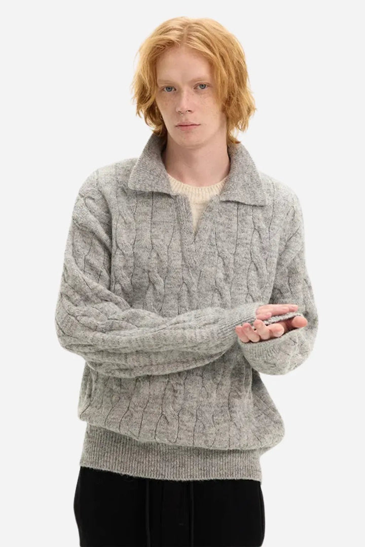 The Oslo Knit Polo – Premium Cable Sweater