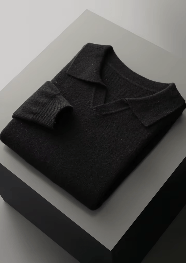 WOOL RIBBED BUTTONLESS POLO