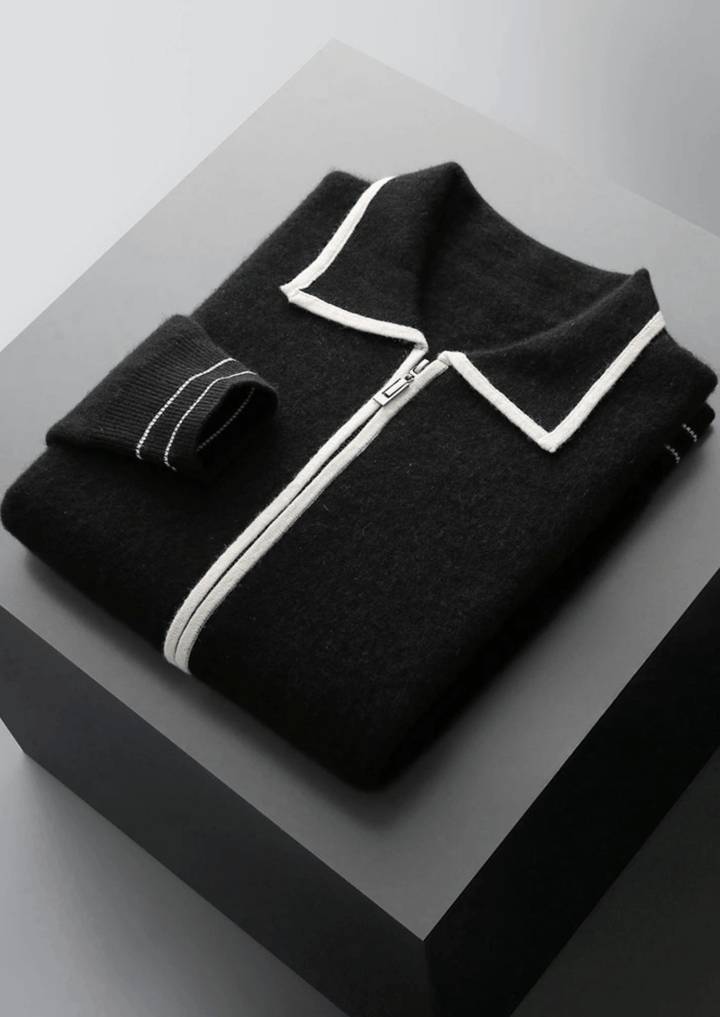 WOOL TWO-TONE POLO CARDIGAN
