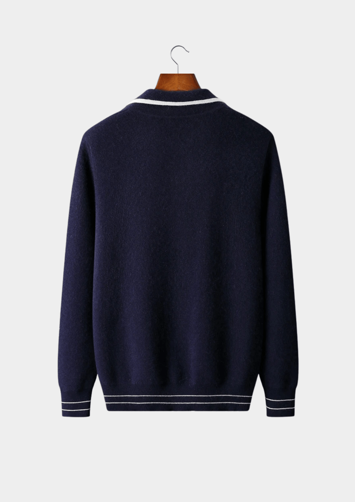 WOOL TWO-TONE POLO CARDIGAN