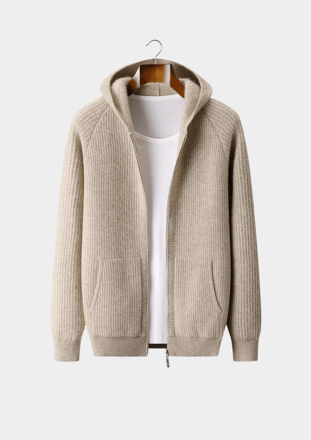 WOOL RIBBED ZIPPER HOODIE