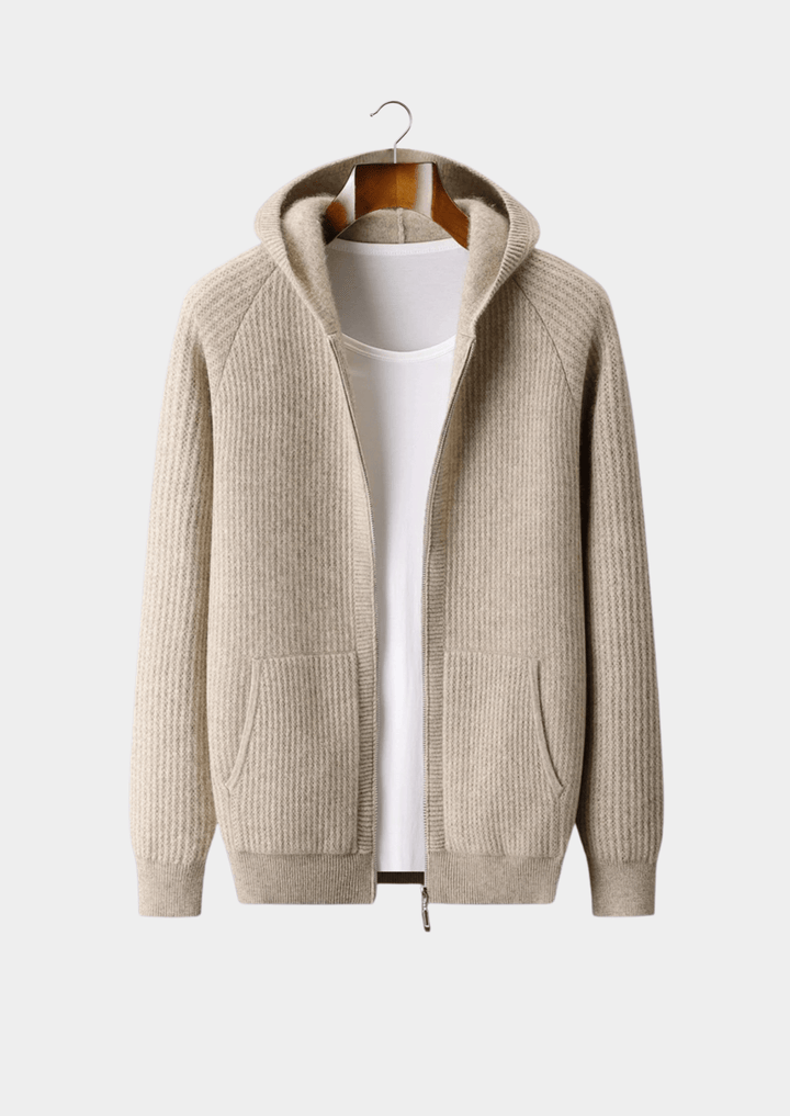 WOOL RIBBED ZIPPER HOODIE