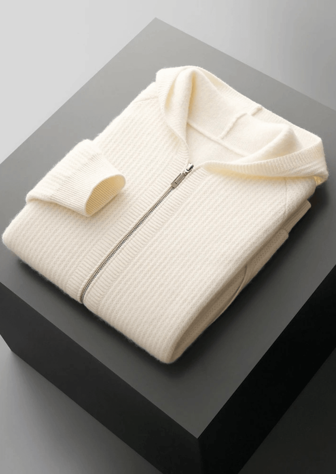 WOOL RIBBED ZIPPER HOODIE