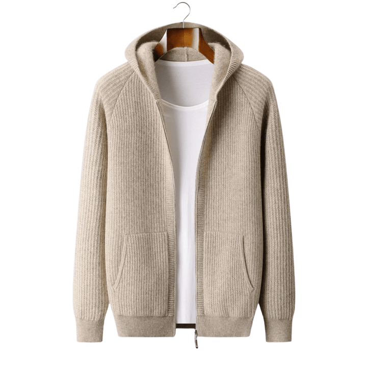WOOL RIBBED ZIPPER HOODIE